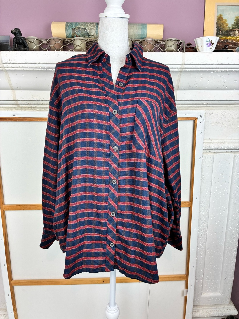 Cozy Flannel Plaid Button-Up Tunic w/ side & chest pockets
